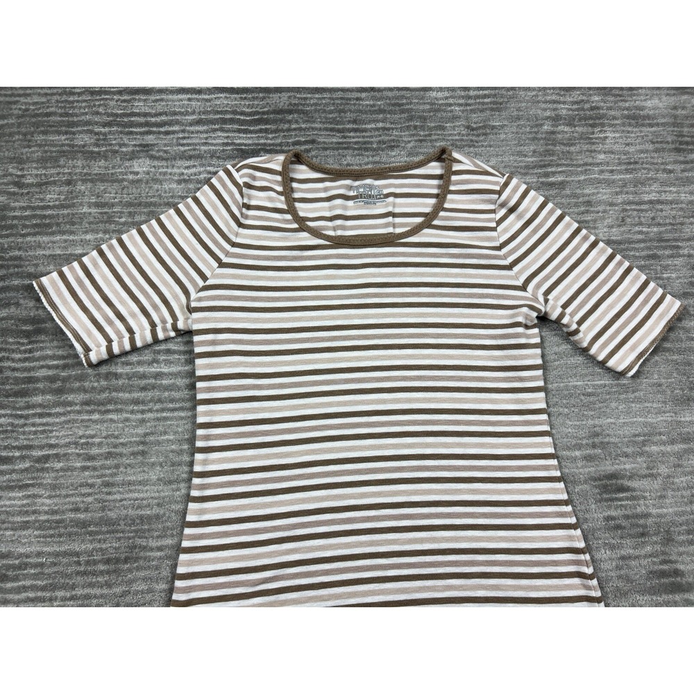 Time and Tru Top Womens Small Brown Striped Short Sleeve Cotton‎ Blend - Picture 2 of 11